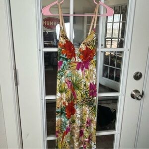 Derek Heart Tropical Floral Midi Dress - Multicolor Size Medium